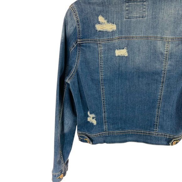 Distressed denim Jean Jacket women in med Wash Blue size medium WAX JEAN - Picture 11 of 16